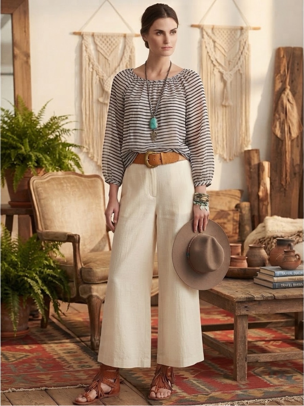 CLEARANCE Chico's Striped Sheer Chiffon Peasant Blouse